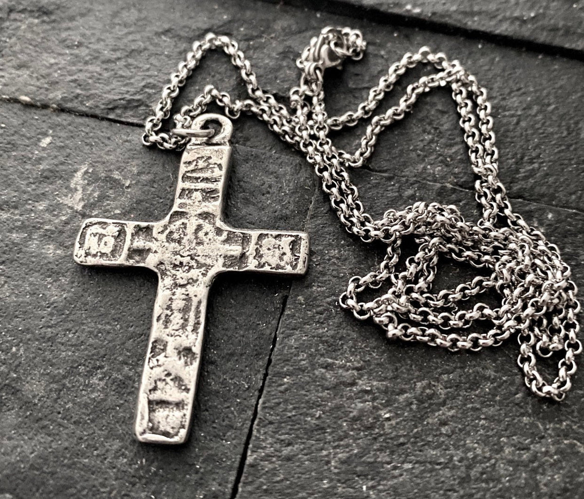 Ancient Cross Men&#39;s Necklace, Unisex Necklace, Cross, Medieval Cross, Mens Fashion, 20 or 24 in chain, ST-017