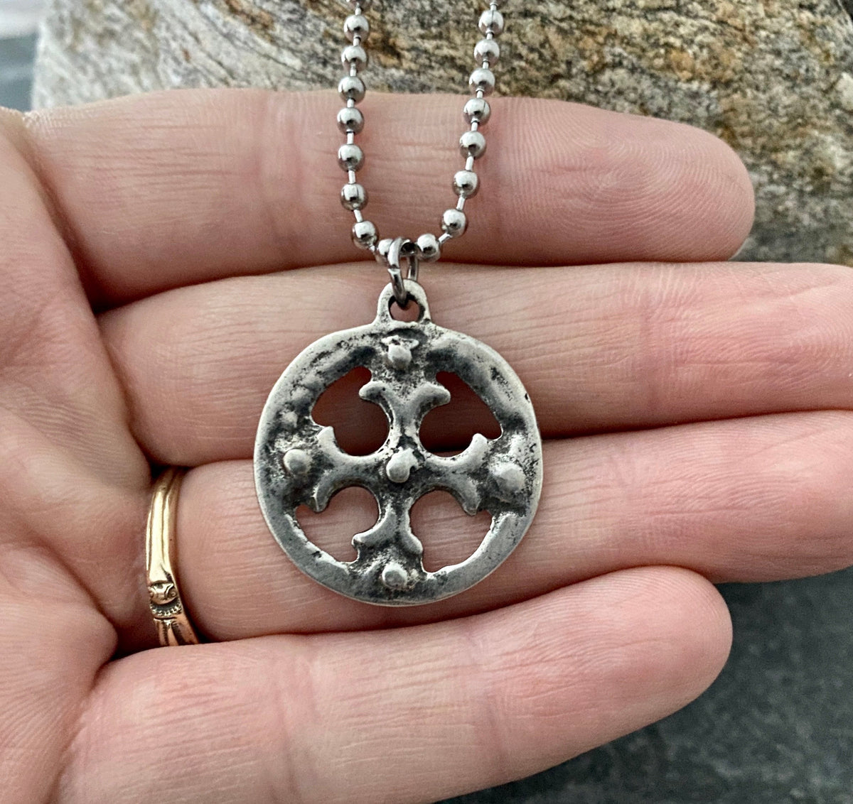 Men&#39;s necklace created from an ancient Viking cross, unisex, antiqued pewter, Men&#39;s Fashion, 20 to 24 inch chain -  ST-018