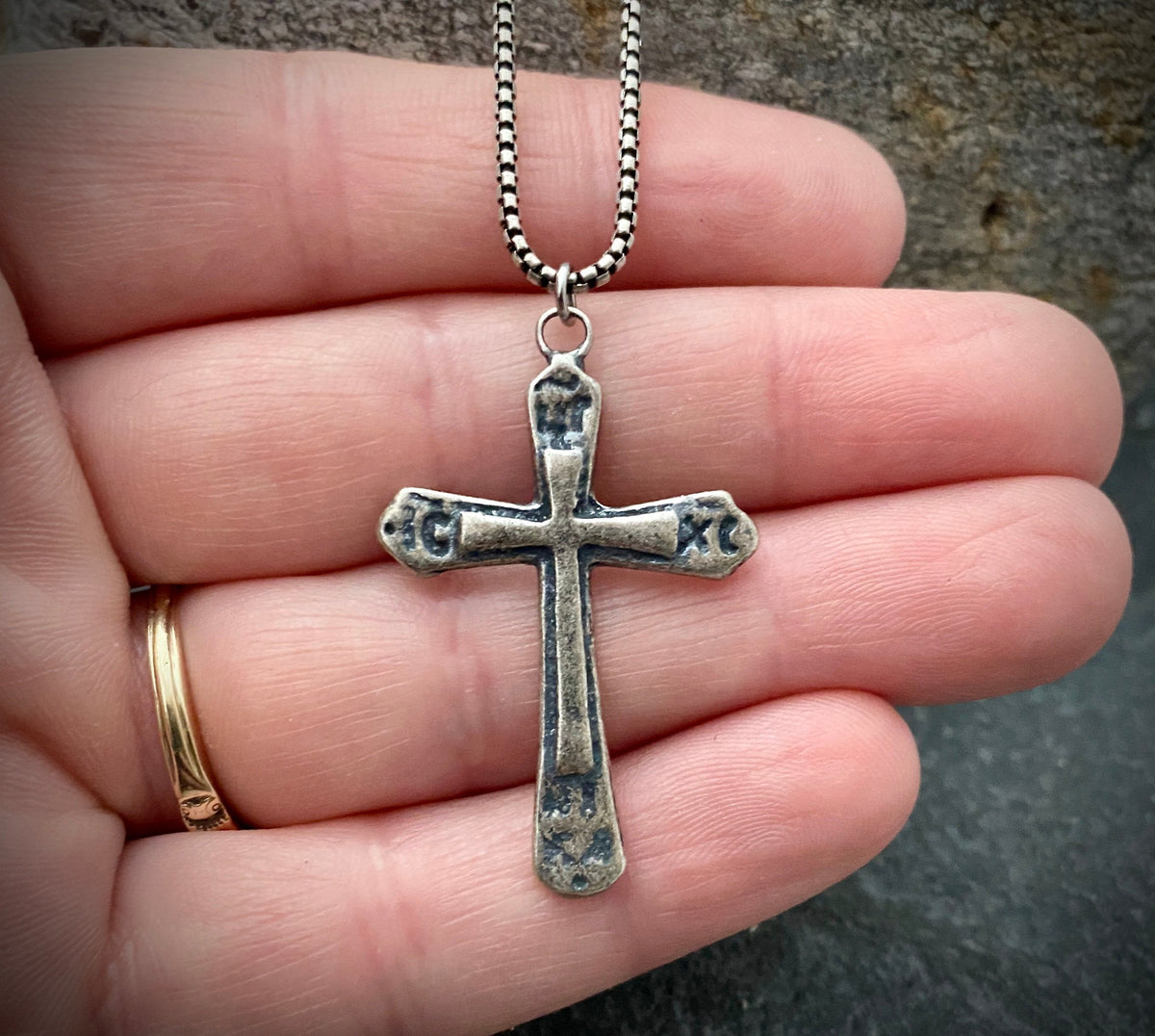 Ancient Cross, Sterling Silver Men&#39;s Unisex Necklace, Antiqued Medieval Cross Cast from Original, Men&#39;s Fashion,
