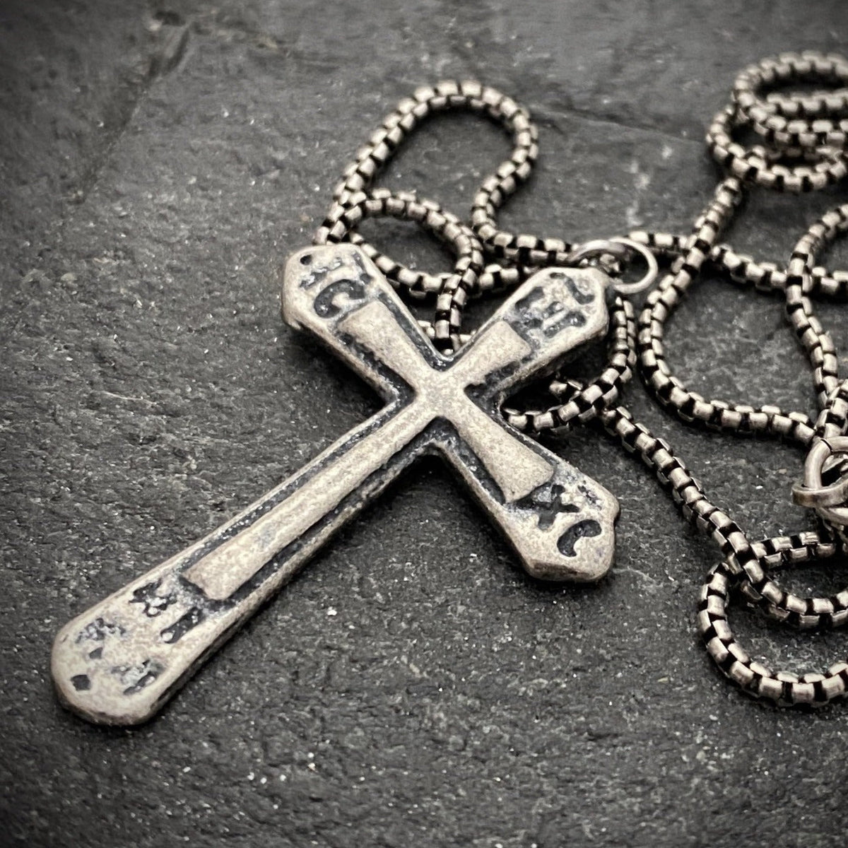 Ancient Cross, Sterling Silver Men&#39;s Unisex Necklace, Antiqued Medieval Cross Cast from Original, Men&#39;s Fashion,