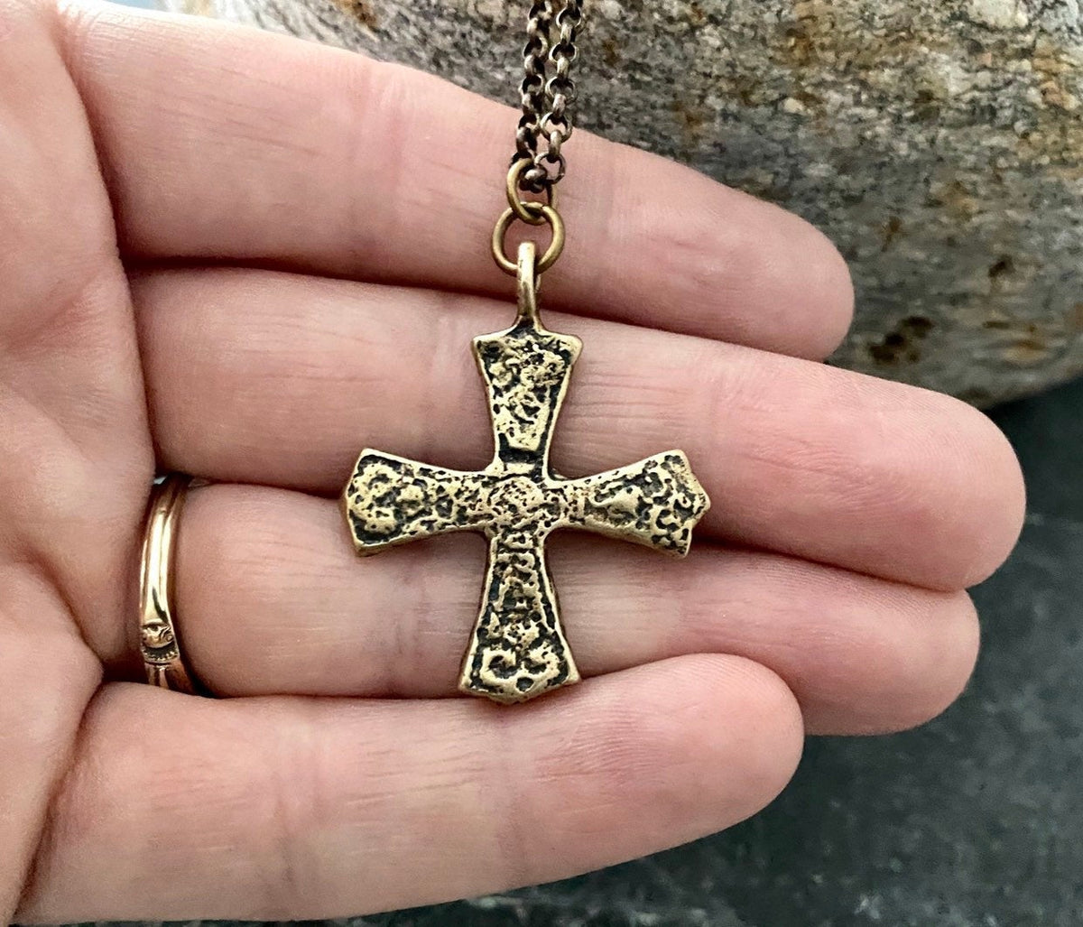 Bronze Ancient Maltese Cross, Men&#39;s Religious Jewelry, Unisex Necklace, Cast from Original Medieval Cross, BR-045