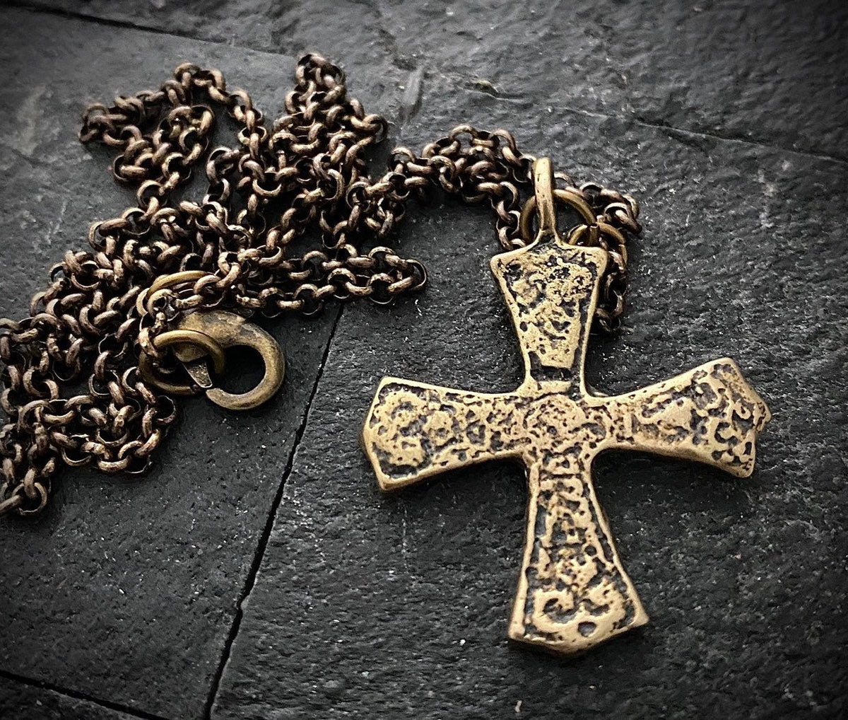 Bronze Ancient Maltese Cross, Men&#39;s Religious Jewelry, Unisex Necklace, Cast from Original Medieval Cross, BR-045