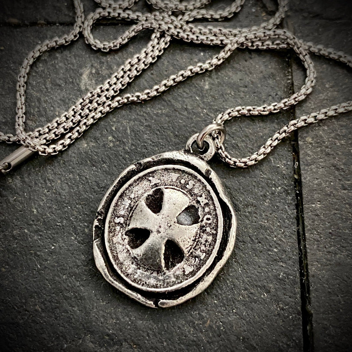 Men&#39;s Necklace with Wax Seal Cross, Unisex Jewelry, Chain length in 20 or 24 inches ST-035