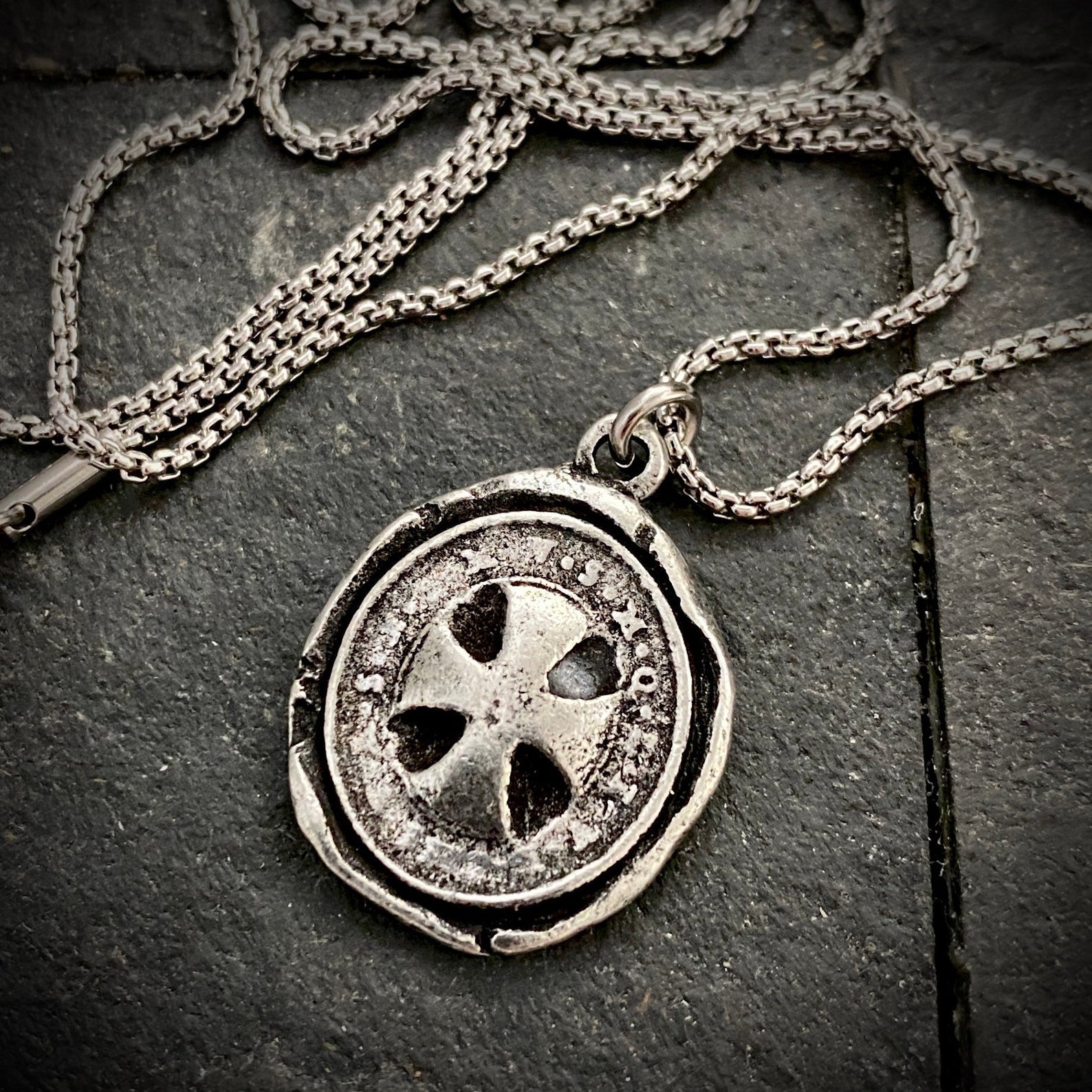 Men's Necklace with Wax Seal Cross, Unisex Jewelry, Chain length in 20 or 24 inches ST-035