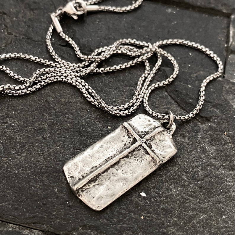 The Lord's Prayer Necklace, Men's Pendant with Cross and Stainless Steel Necklace, Unisex Jewelry Gift, Faith, ST-036