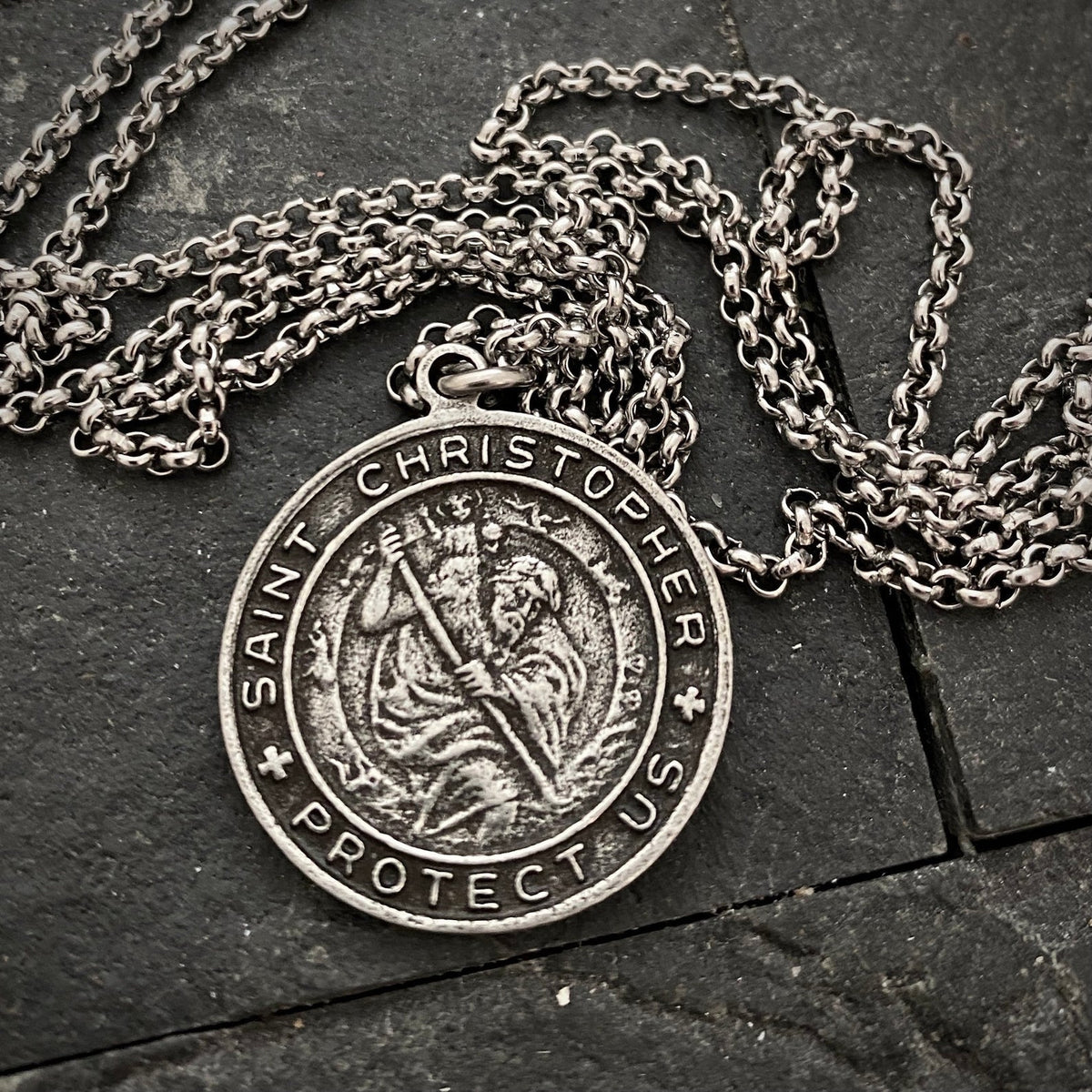Men&#39;s Necklace St. Christopher - Protection, Unisex Necklace, 20 or 24 inch Stainless Steel Necklace ST-037