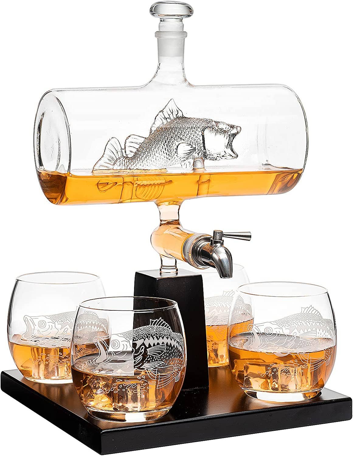 Bass Fish Wine &amp; Whiskey Decanter Set 1100ml