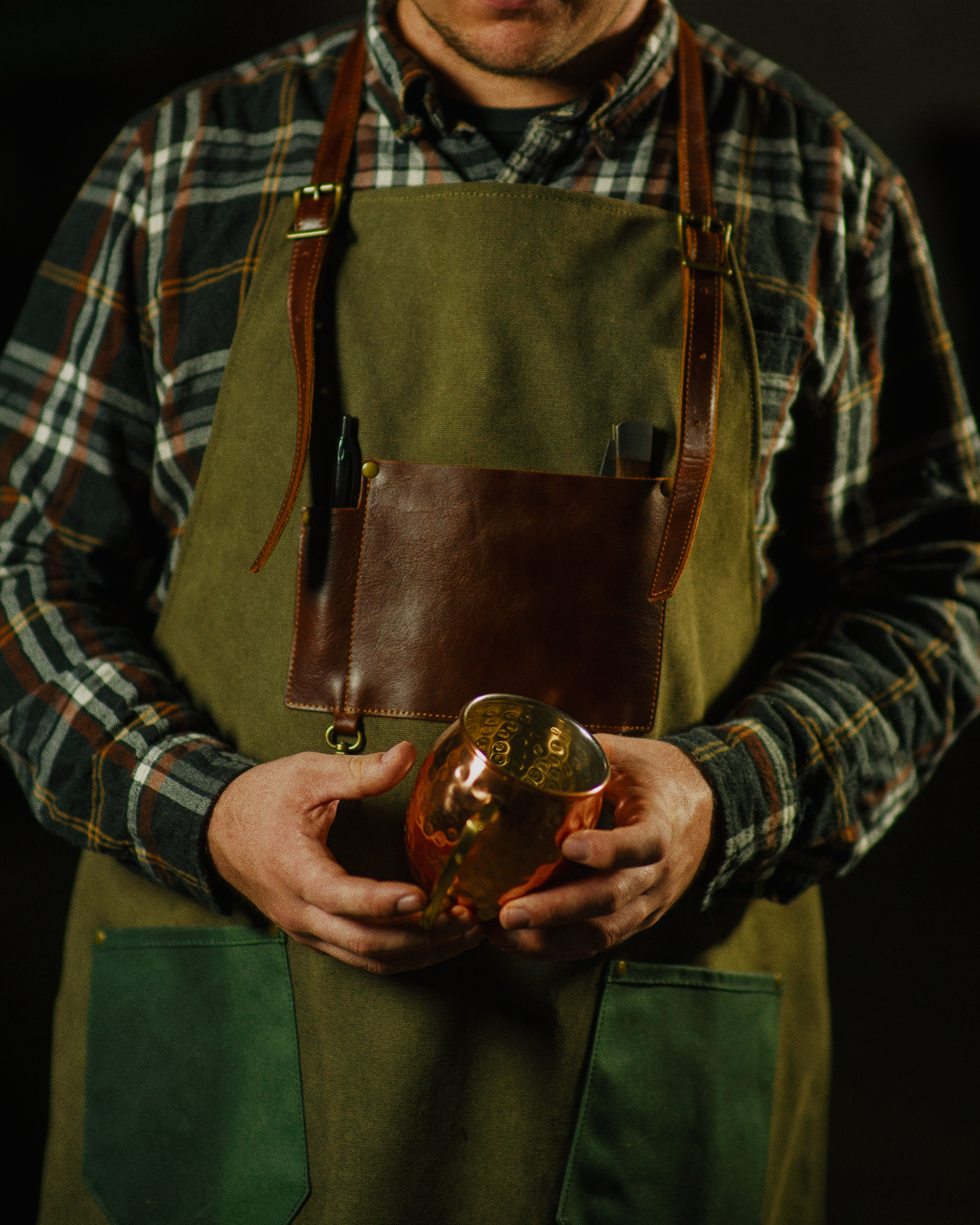 Leather And Waxed Canvas Apron- Bartender | Barista | Craftsman Apron