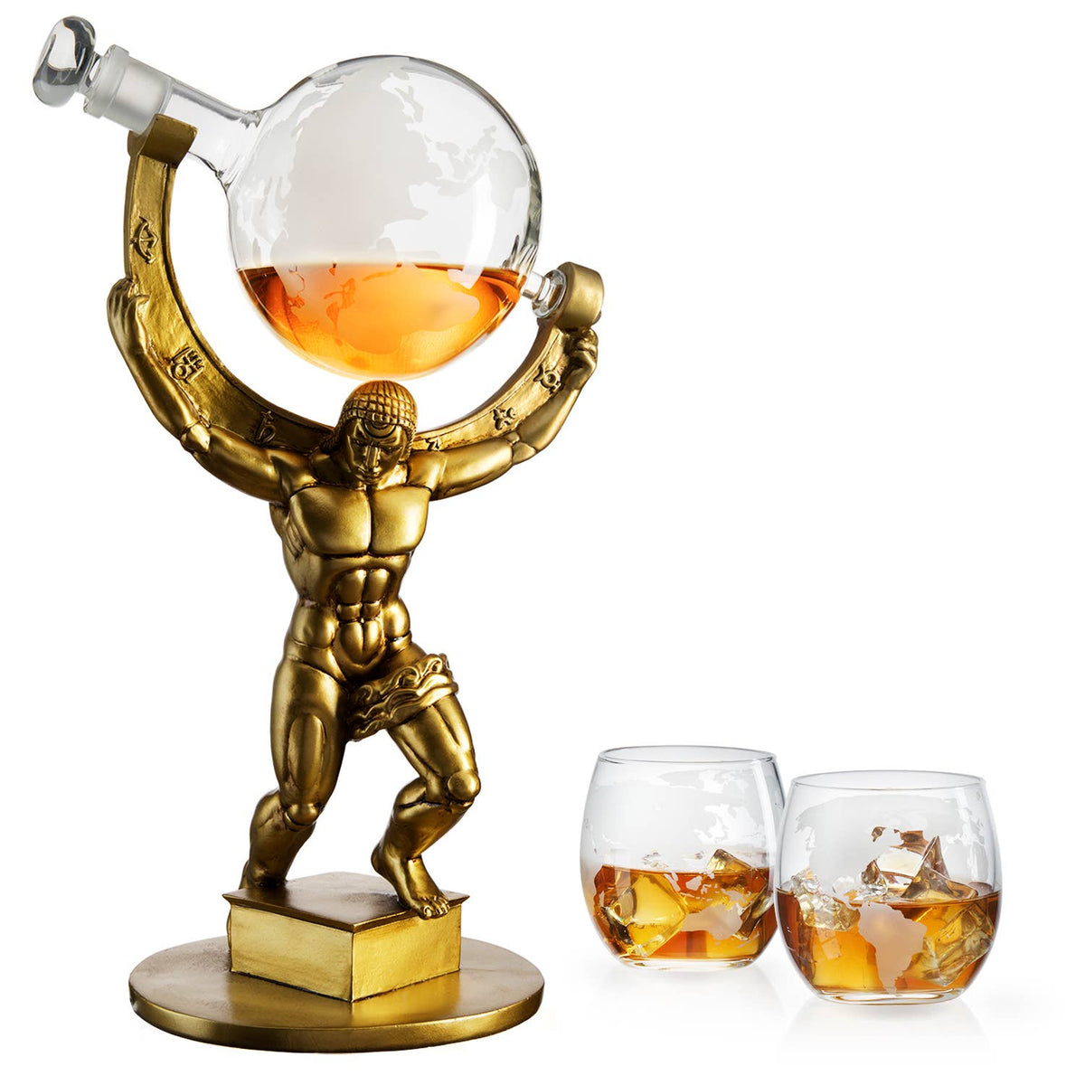 Atlas Bronze World Globe Whiskey Decanter - 15&quot; Tall