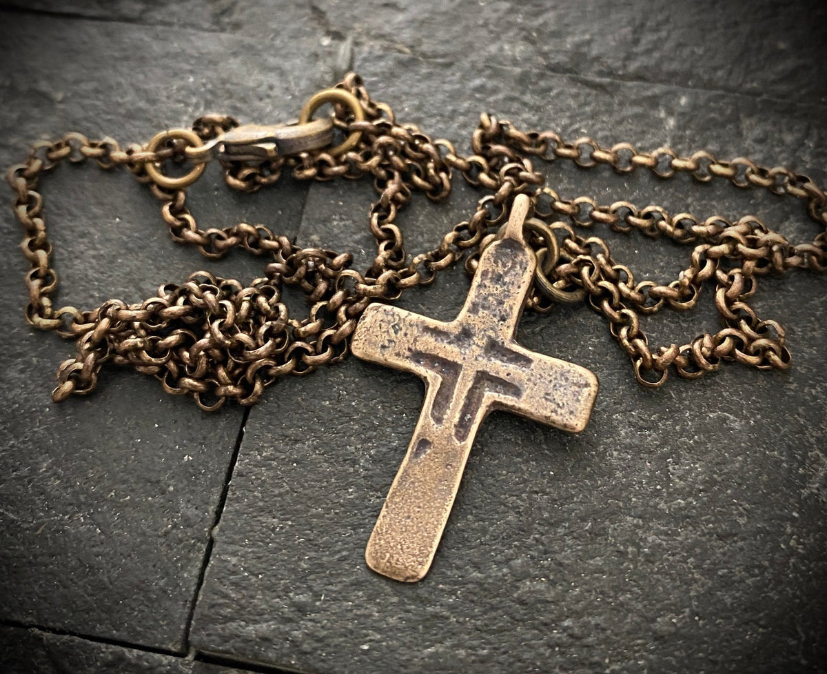Brass Cross Pendant and Necklace 20 inch