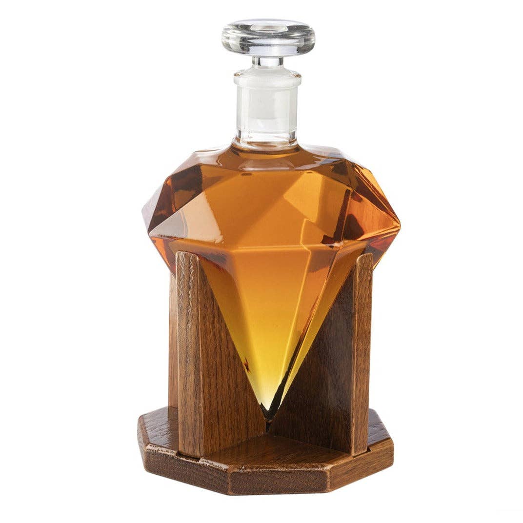 Diamond Whisky Decanter with Mahogany Wooden Base