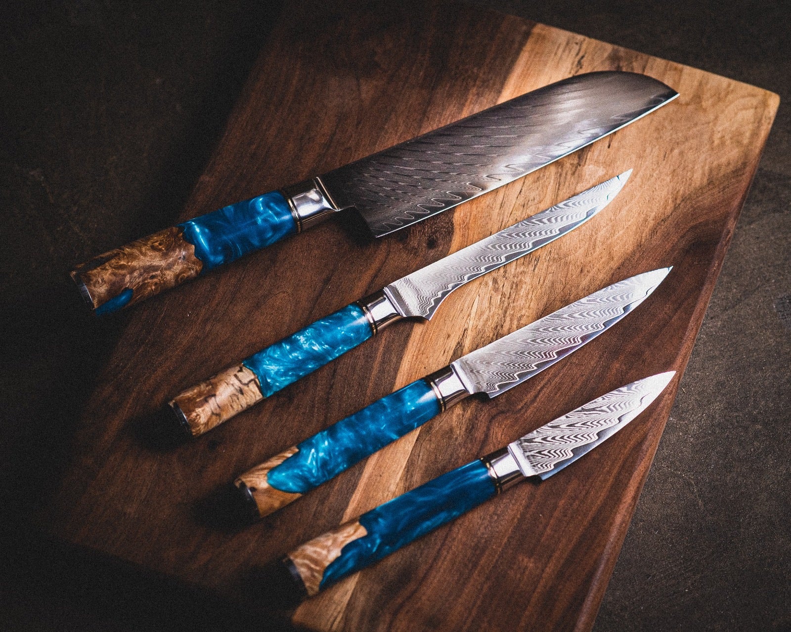 Kitchen Knives-Set Damascus Steel VG10 Chef Knife Cleaver Paring Bread Knife  Blue Resin and Color Wood Handle 1-8PCS set – MYVIT Home