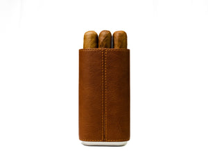 Luxury Brown Leather Cigar Case With Cutter - Vintage Gentlemen