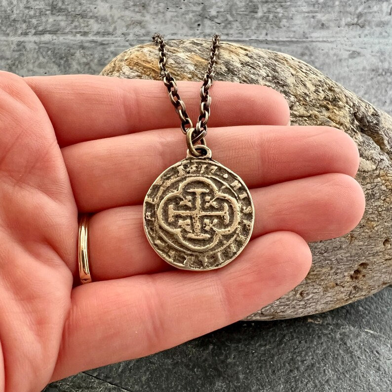 Bronze Old Spanish Coin Doubloon Necklace