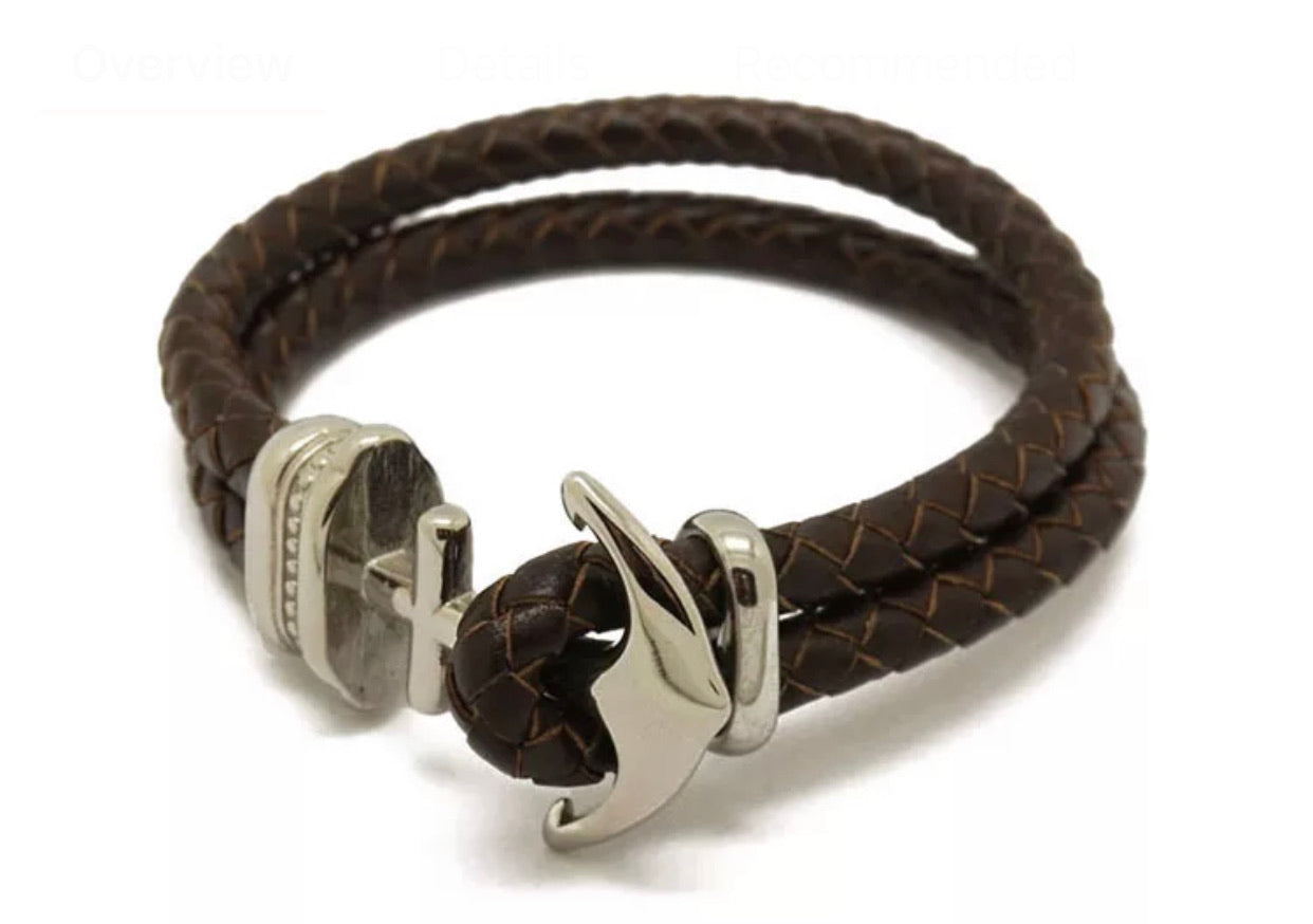 mens leather anchor bracelet