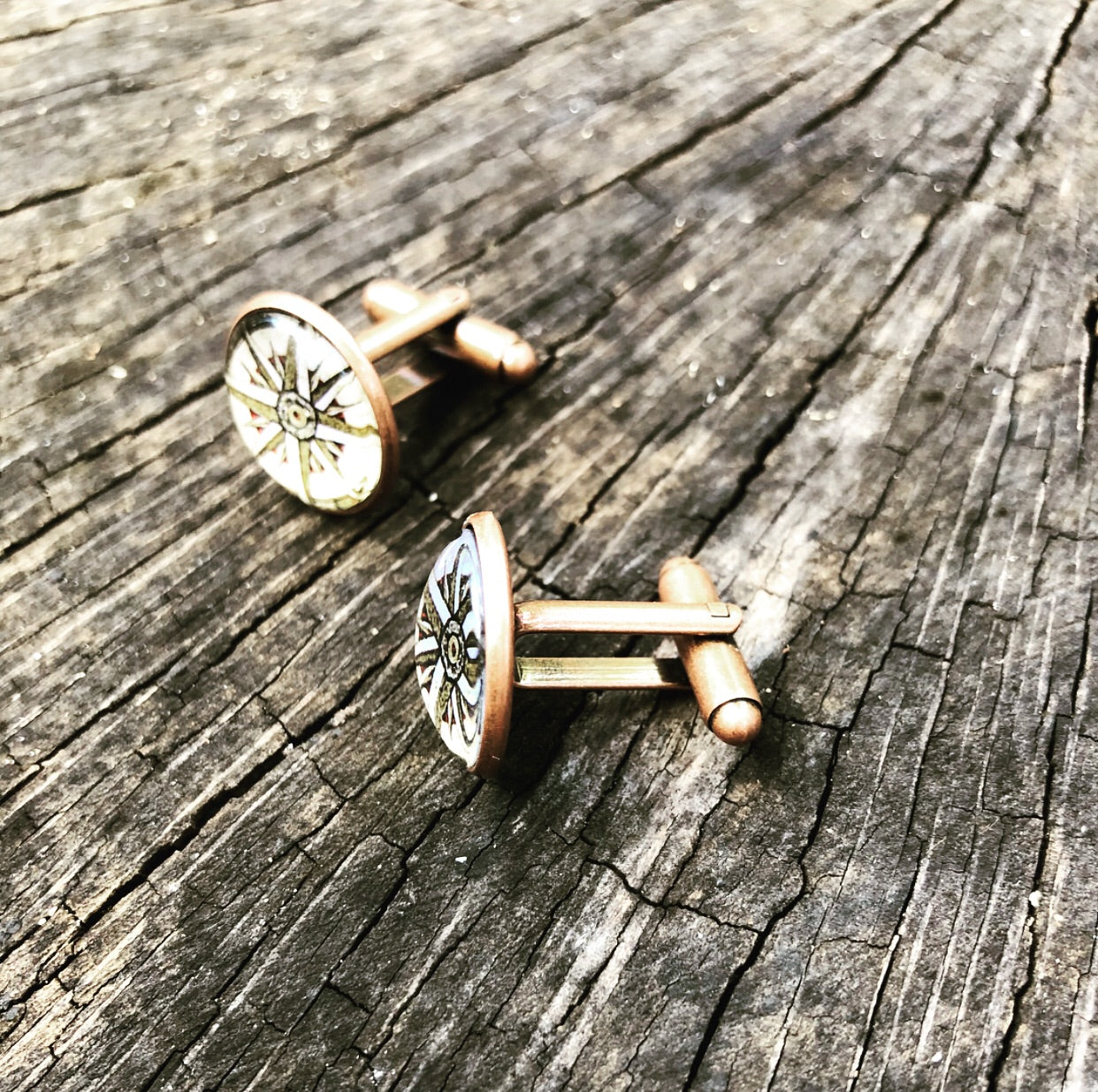 old world compass cufflinks